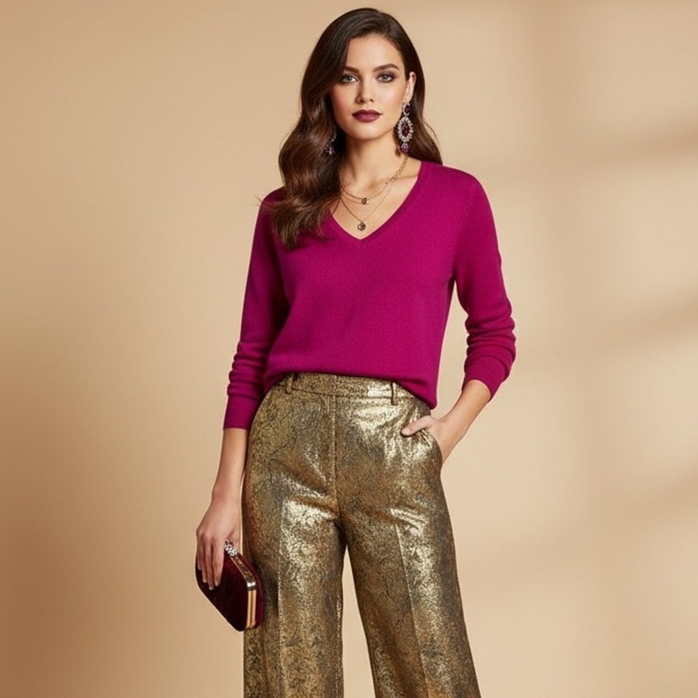 Charter Club Luxury‎ Cashmere V-Neck Sweater Women's Fuchsia 100% Cashmere Soft